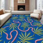 Crimson Candy Cane Pinecone Blue Scene Rug