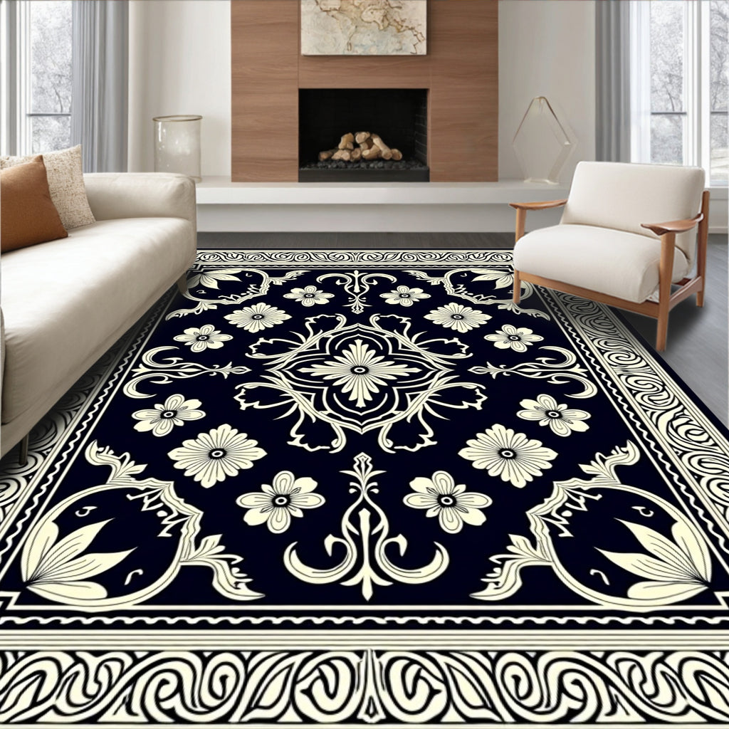 Classic Floral Scroll Border Pattern Rug