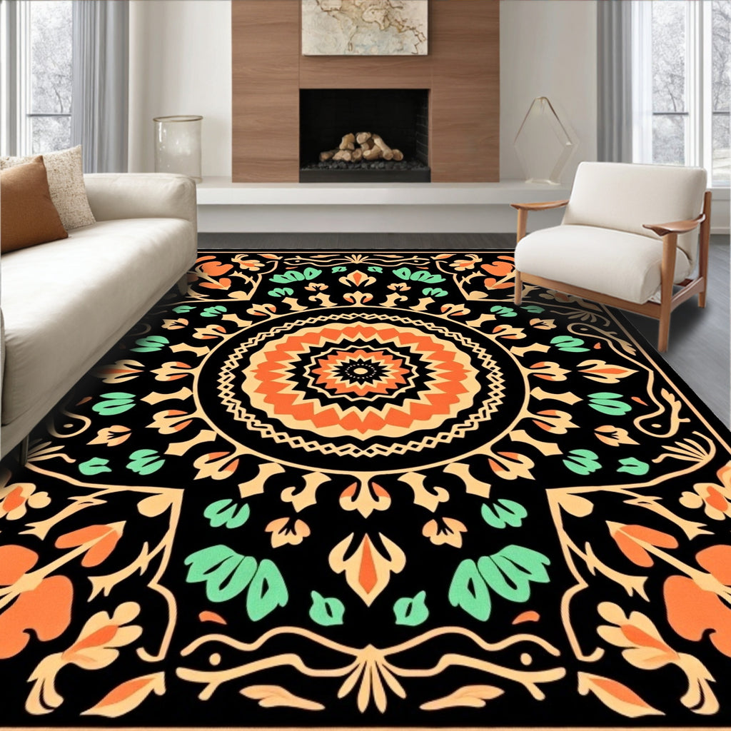 Vibrant Floral Mandala Pattern Rug