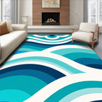 Aqua Blue Wavy Layered Pattern Rug