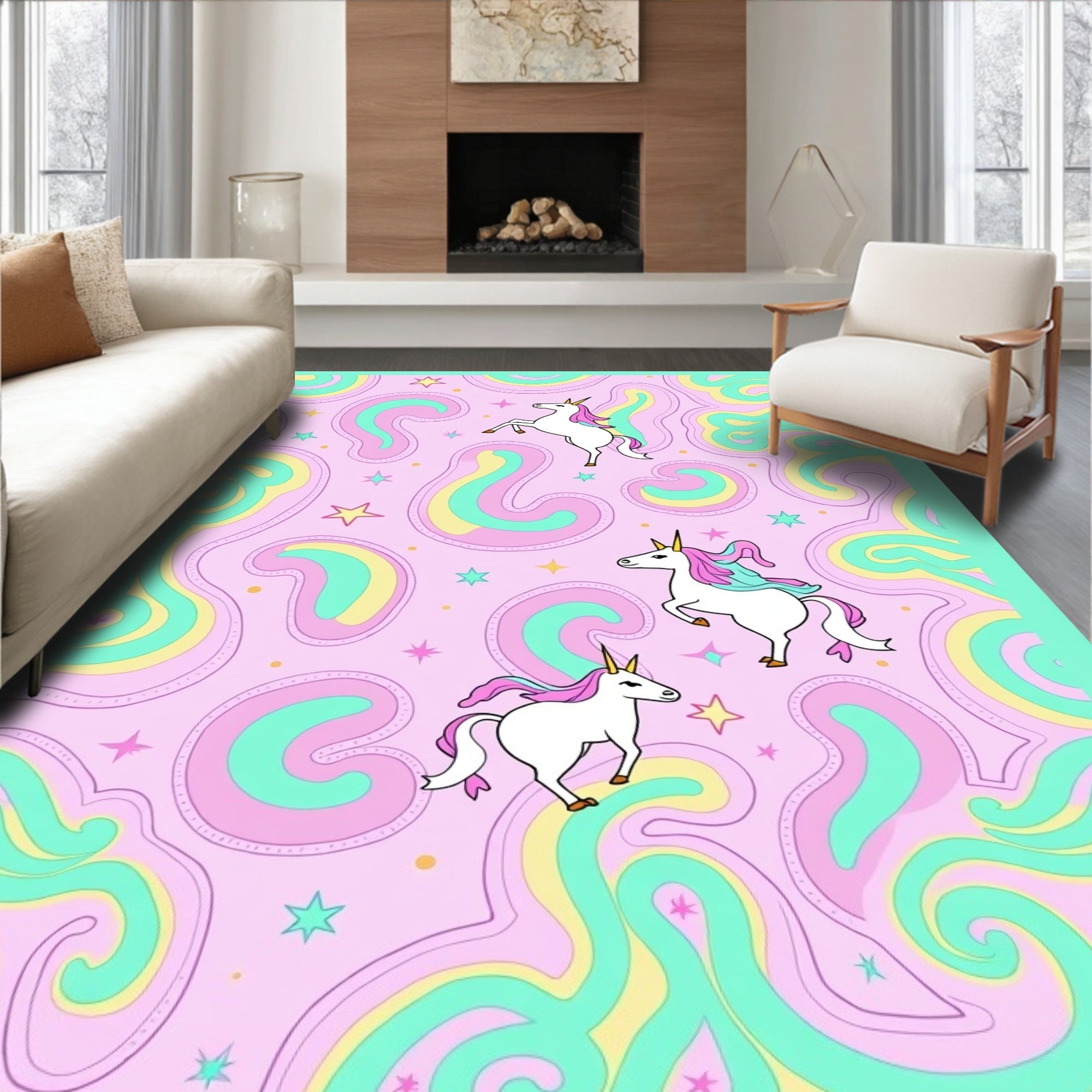 Whimsical Unicorn Swirl Pattern Rug