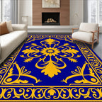 Classic Blue Gold Floral Medallion Rug