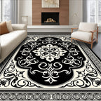 Classic Black White Floral Damask Rug