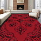 Ornate Black and Red Filigree Design Rug