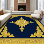 Ornate Golden Medallion Border Design Rug