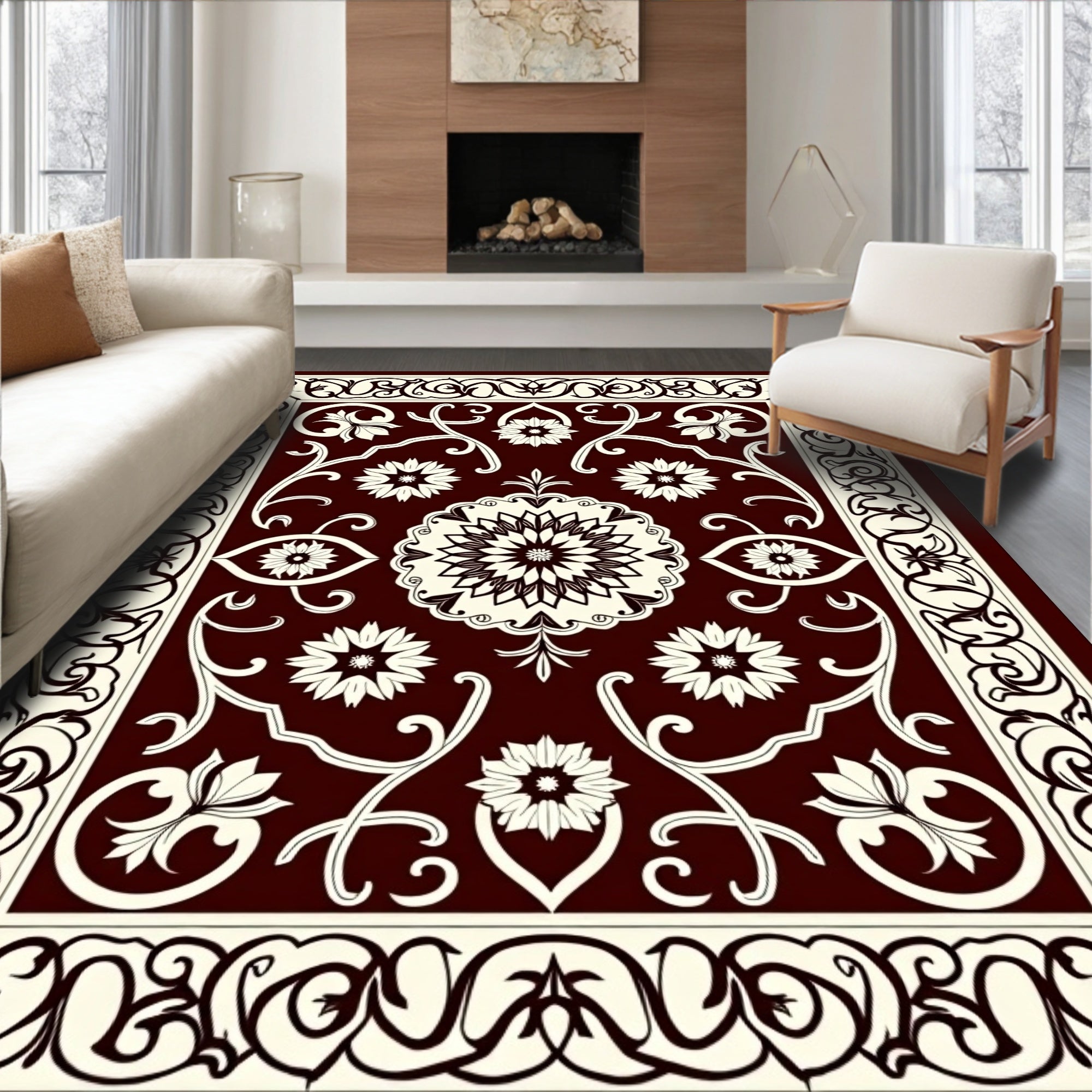 Ornate Floral And Vine Pattern Rug