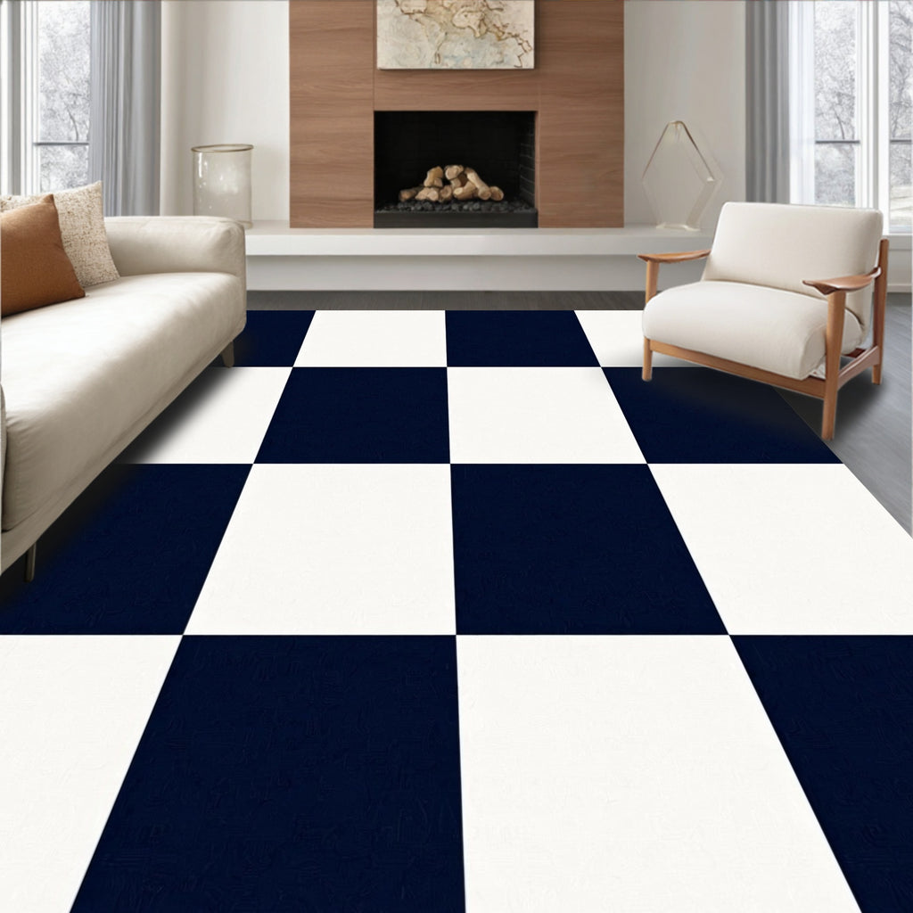 Bold Checkered In Navy and White Rug