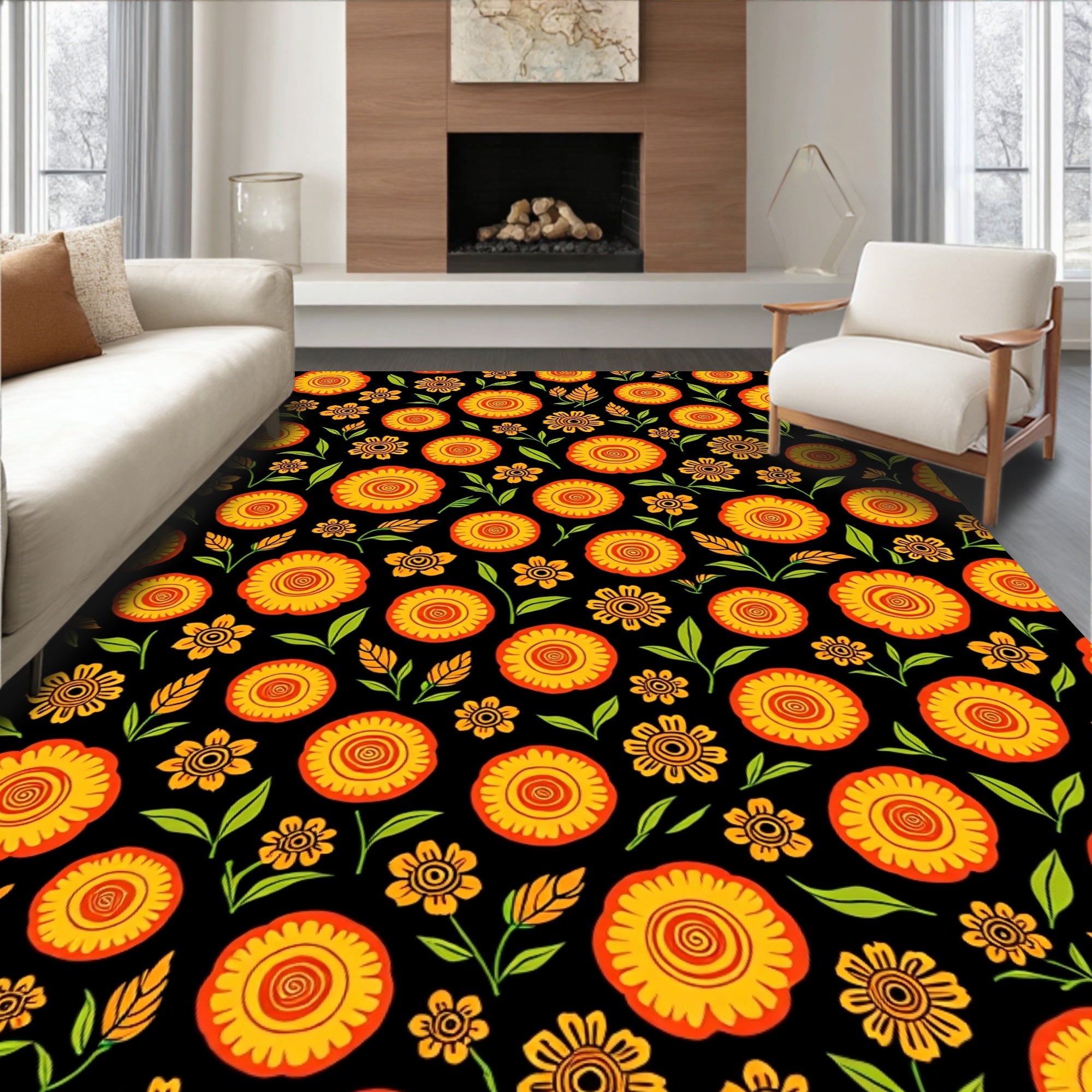 Vibrant Floral Patterned Folk Rug