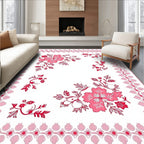 Fuchsia Floral Garden Border Rug
