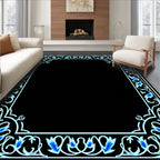 Intricate Floral Border With Blue Accents Rug