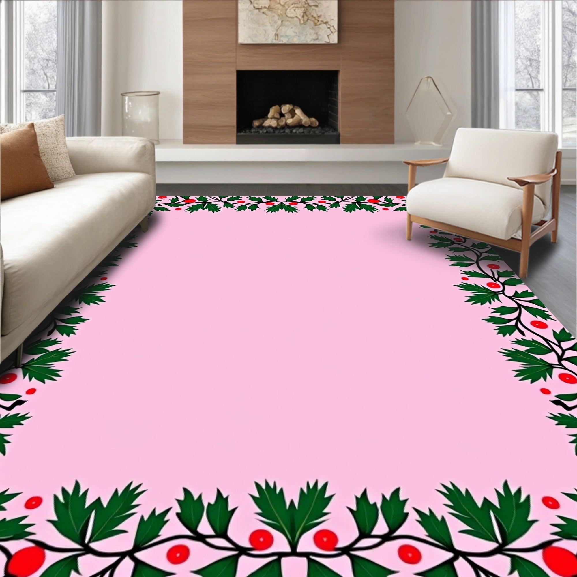 Vibrant Red Holly Border Rug