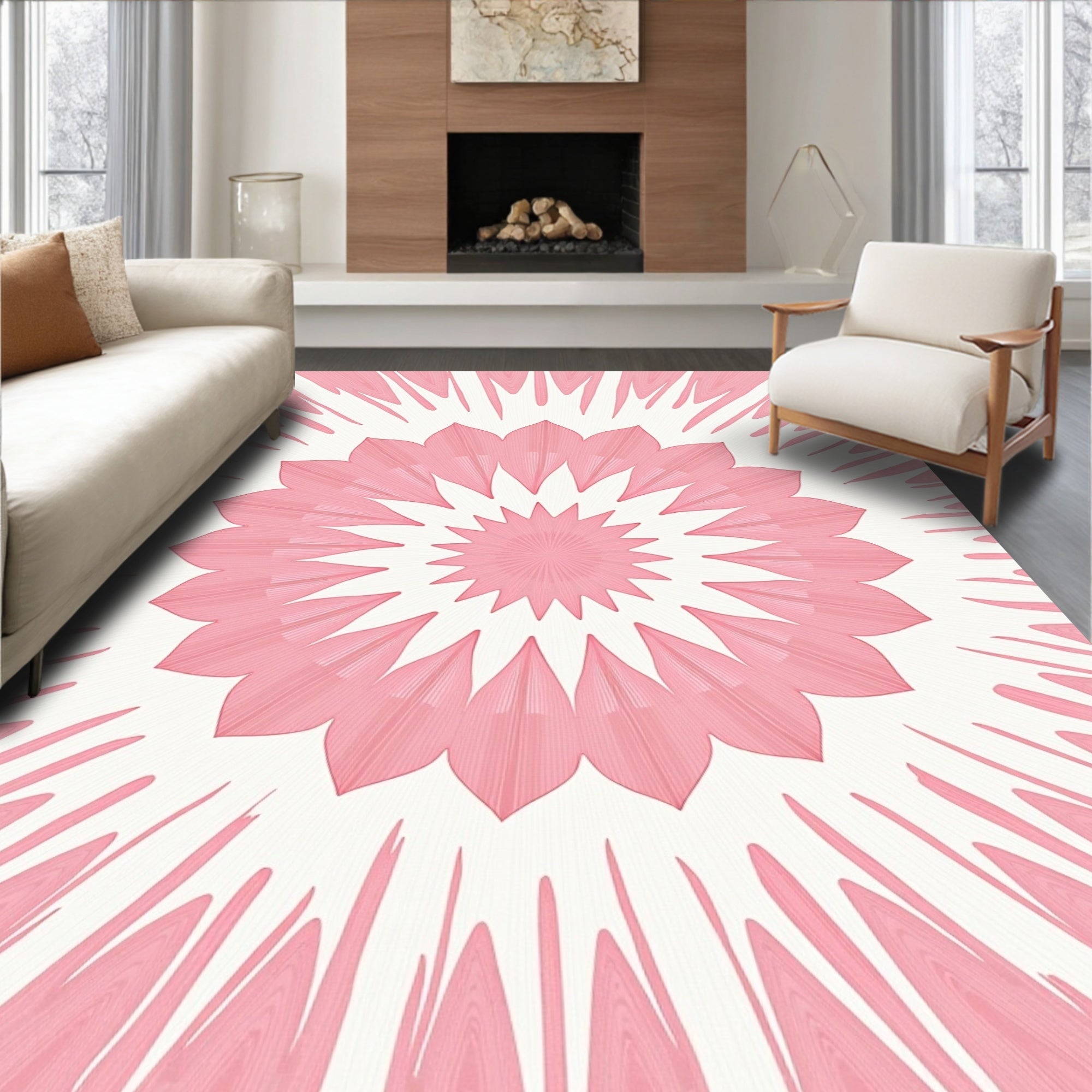 Pink Petal Burst Mandala Rug