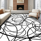 Abstract Black Line Art Rug