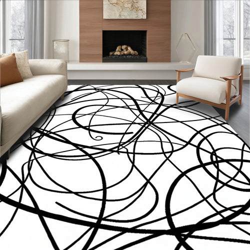 Abstract Black Line Art Rug