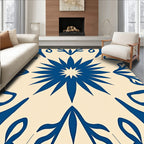 Blue Cream Starburst Floral Pattern Rug