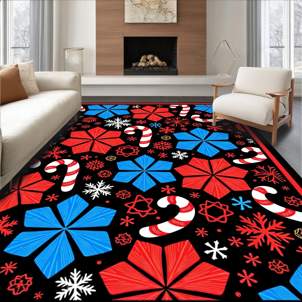 Festive Candy Cane Starflake Collage Rug