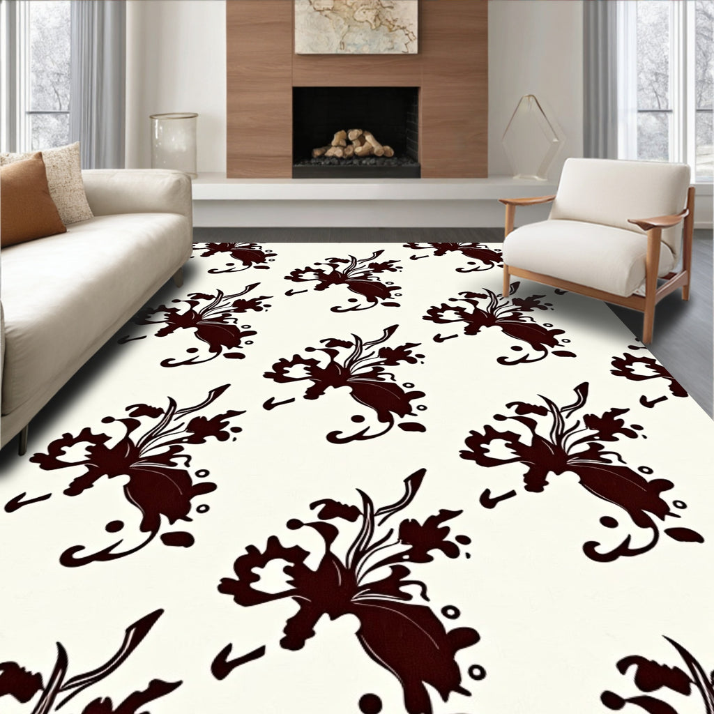 Dark Floral Scroll Pattern Rug