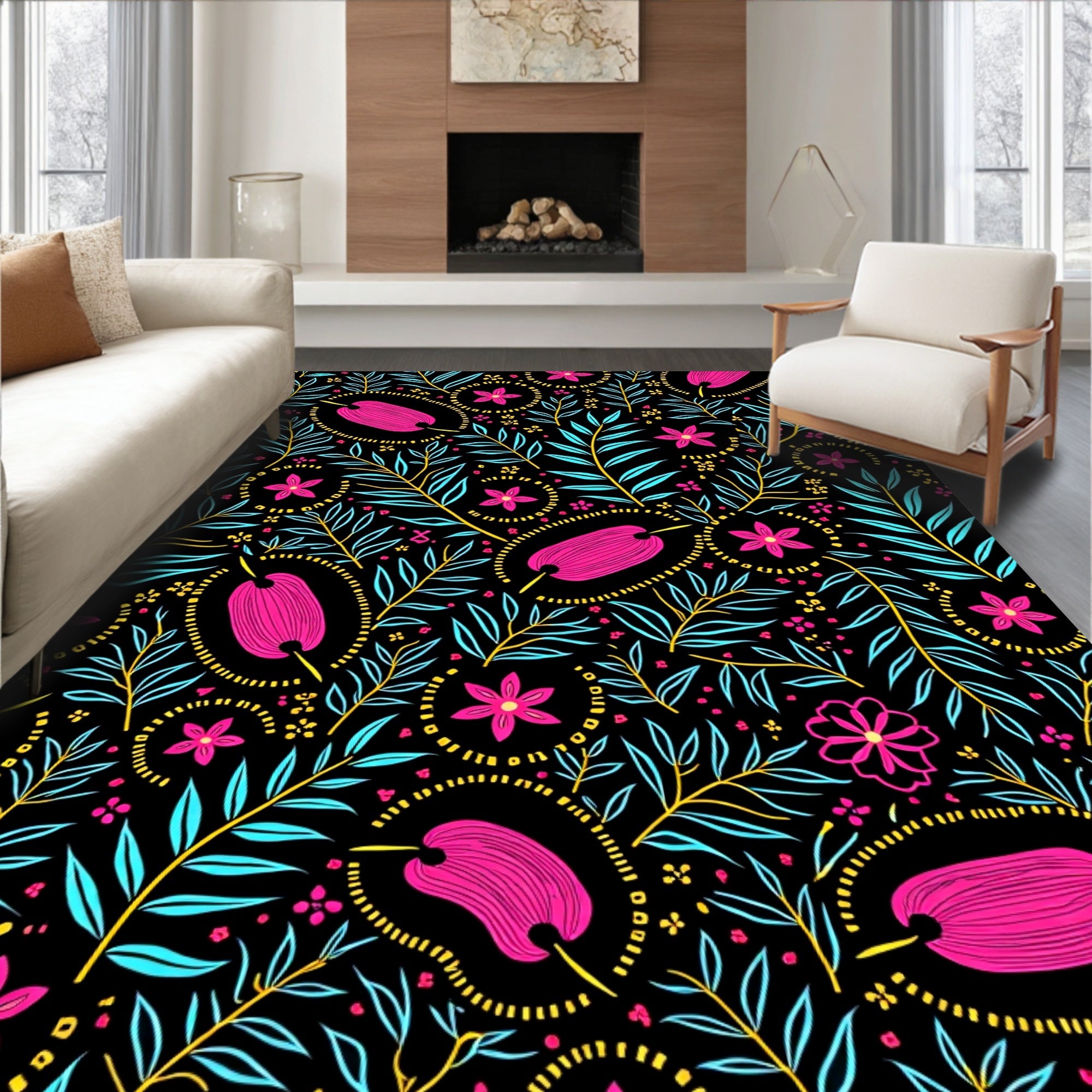 Vibrant Floral Botanical Pattern Design Rug