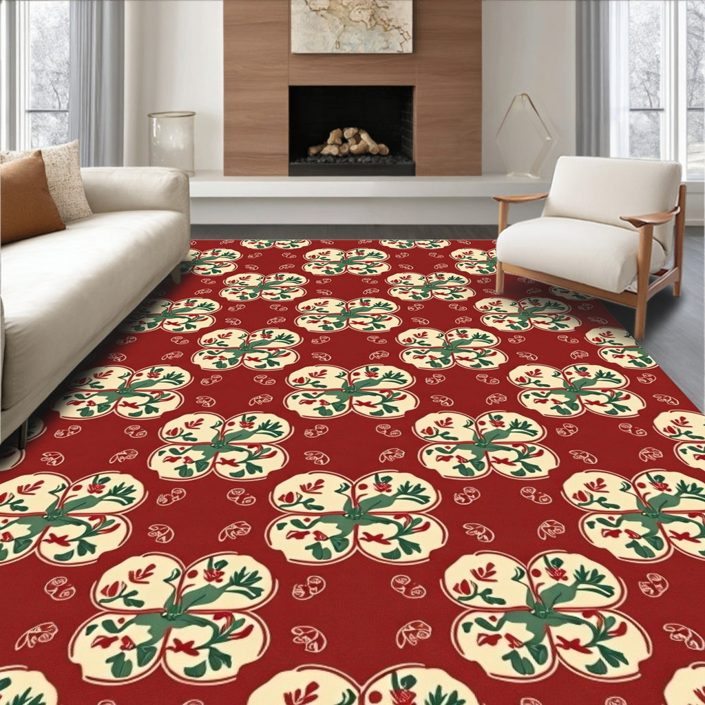 Retro Floral Pattern Red Rug