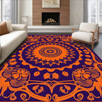 Vibrant Orange Floral Mandala Design Rug
