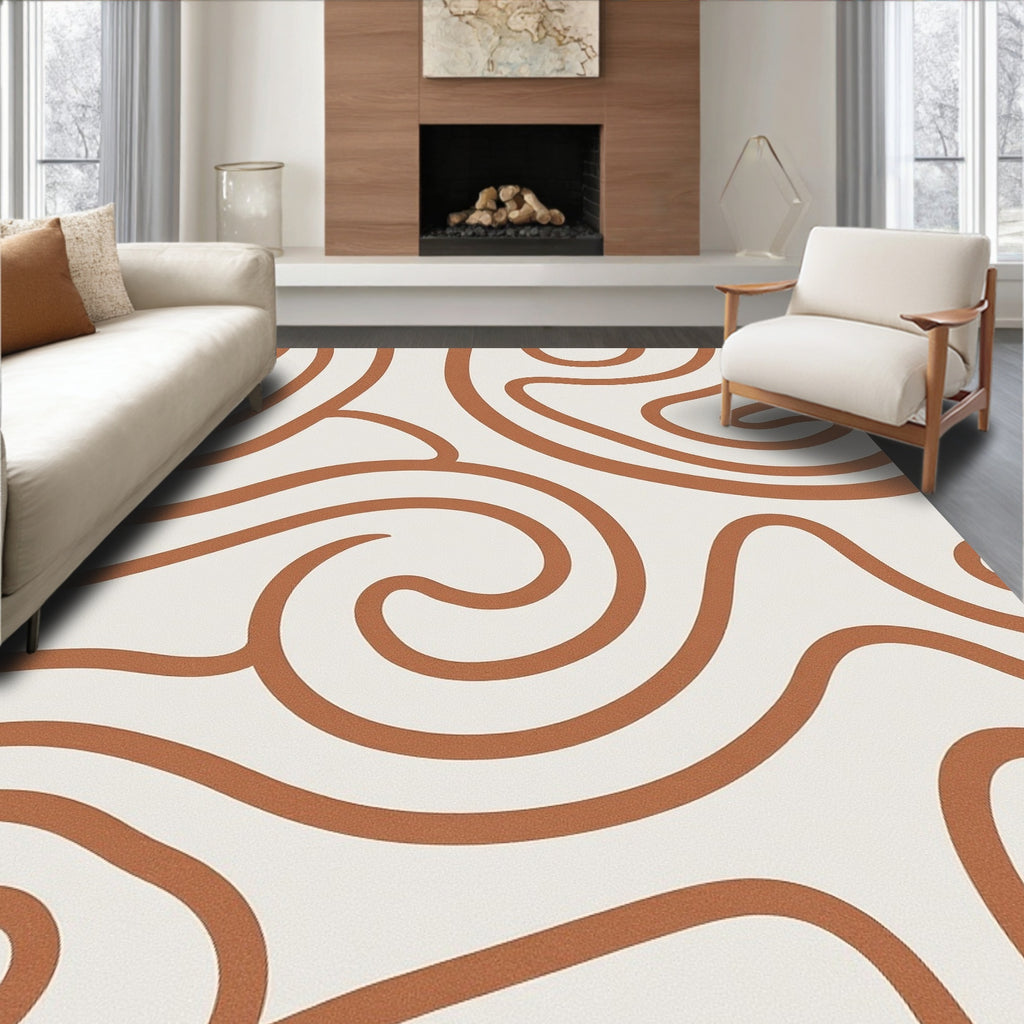 Abstract Swirl Pattern Cream Terracotta Rug