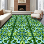 Green Blue Floral Ornate Pattern Rug