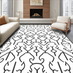 Abstract Black White Line Pattern Rug