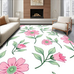 Pink Floral And Green Leaf Pattern Rug
