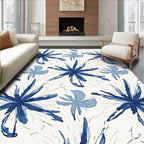 Abstract Blue Explosive Floral Pattern Rug