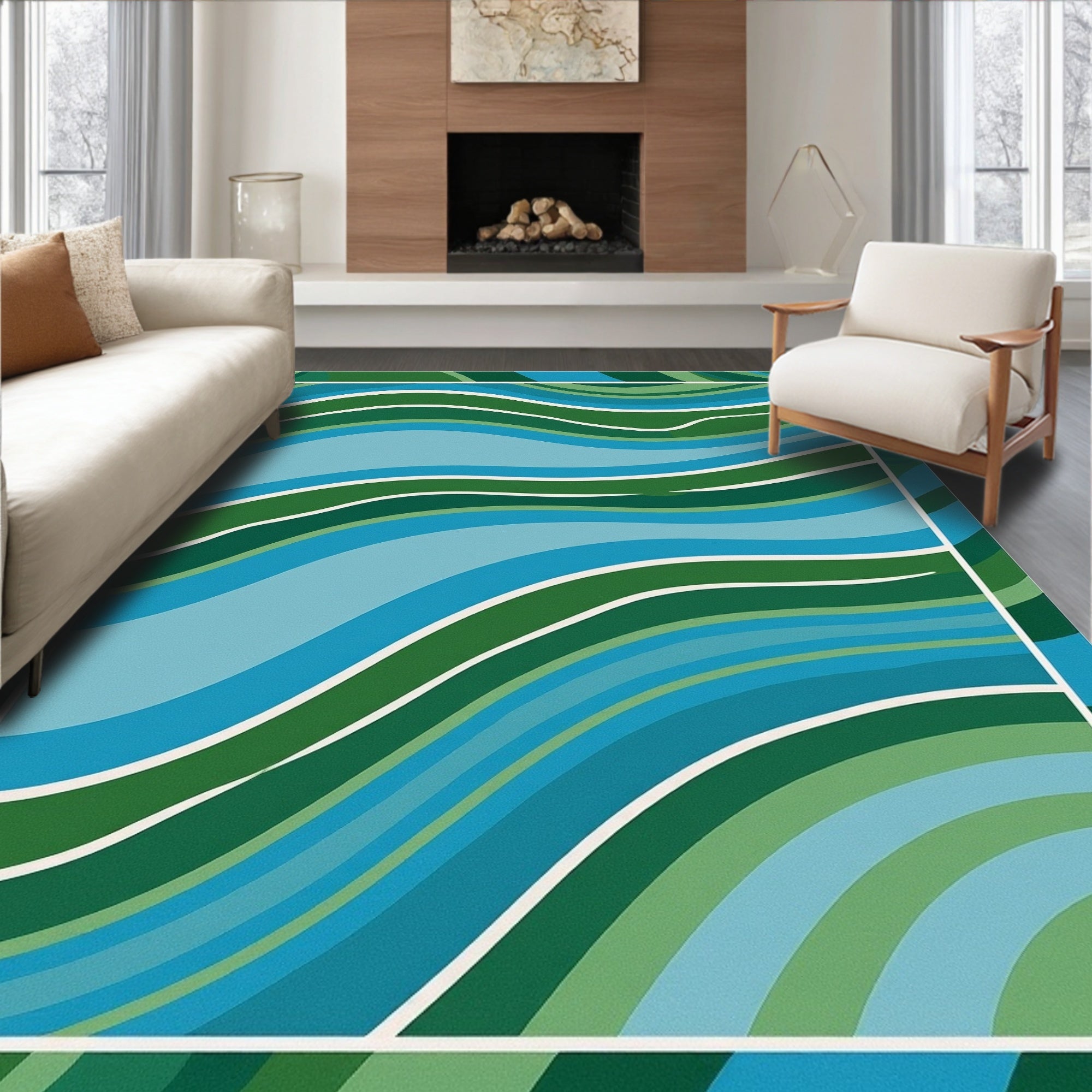 Abstract Wavy Stripe Design Rug