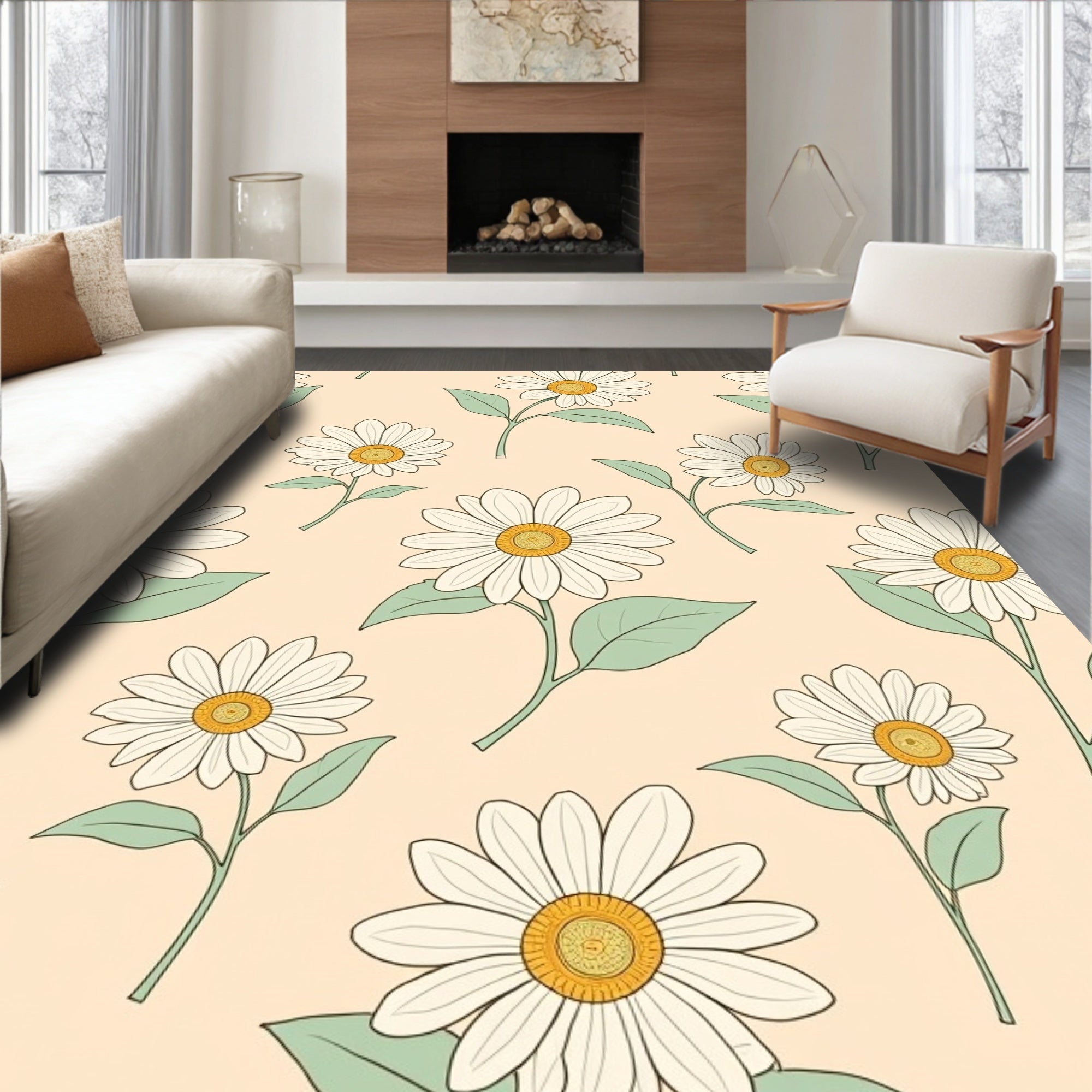 Retro Daisy Botanical Pattern Rug