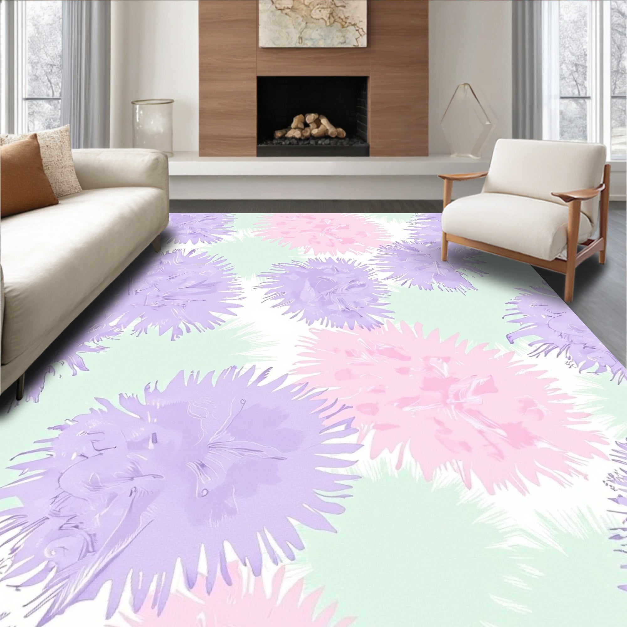 Pastel Floral Burst Patterned Rug