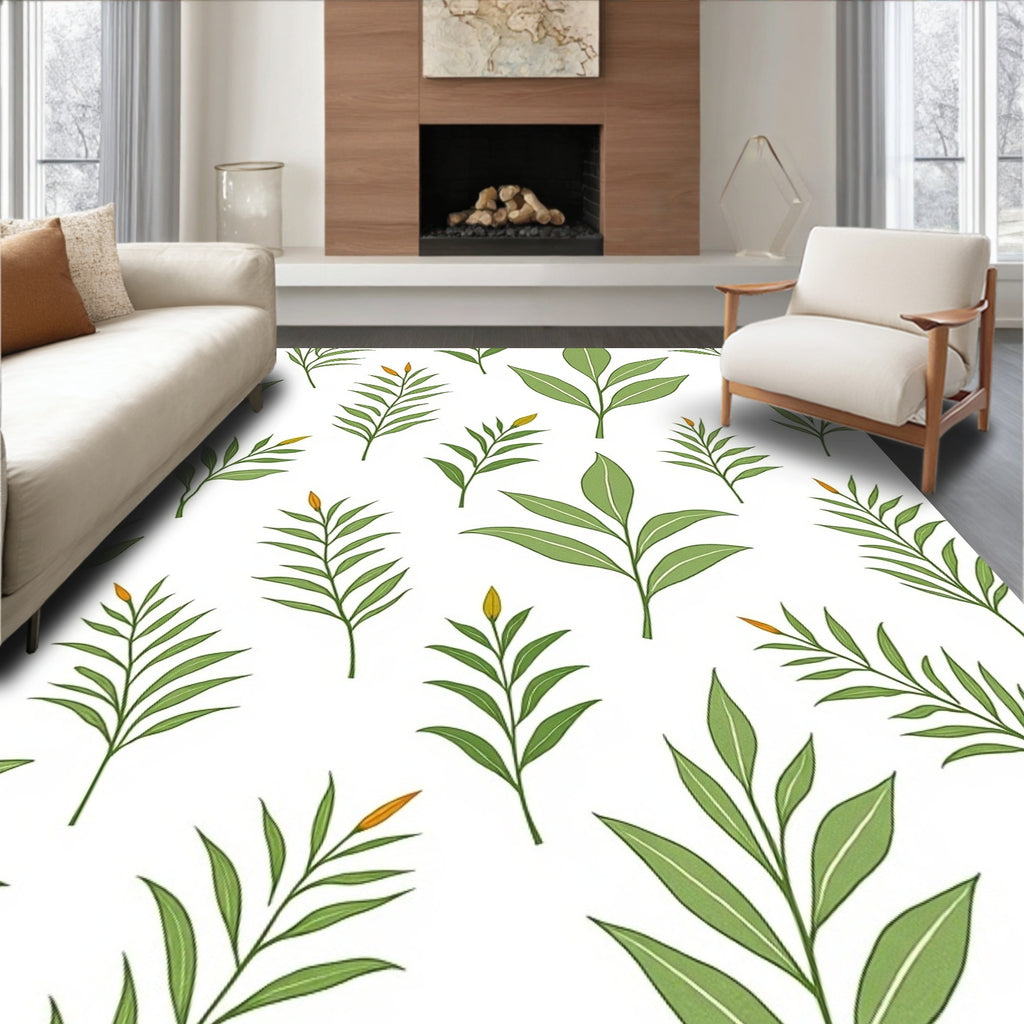 Green Leafy Botanical Pattern Rug