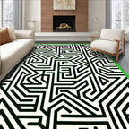 Abstract Black and White Maze Pattern Rug