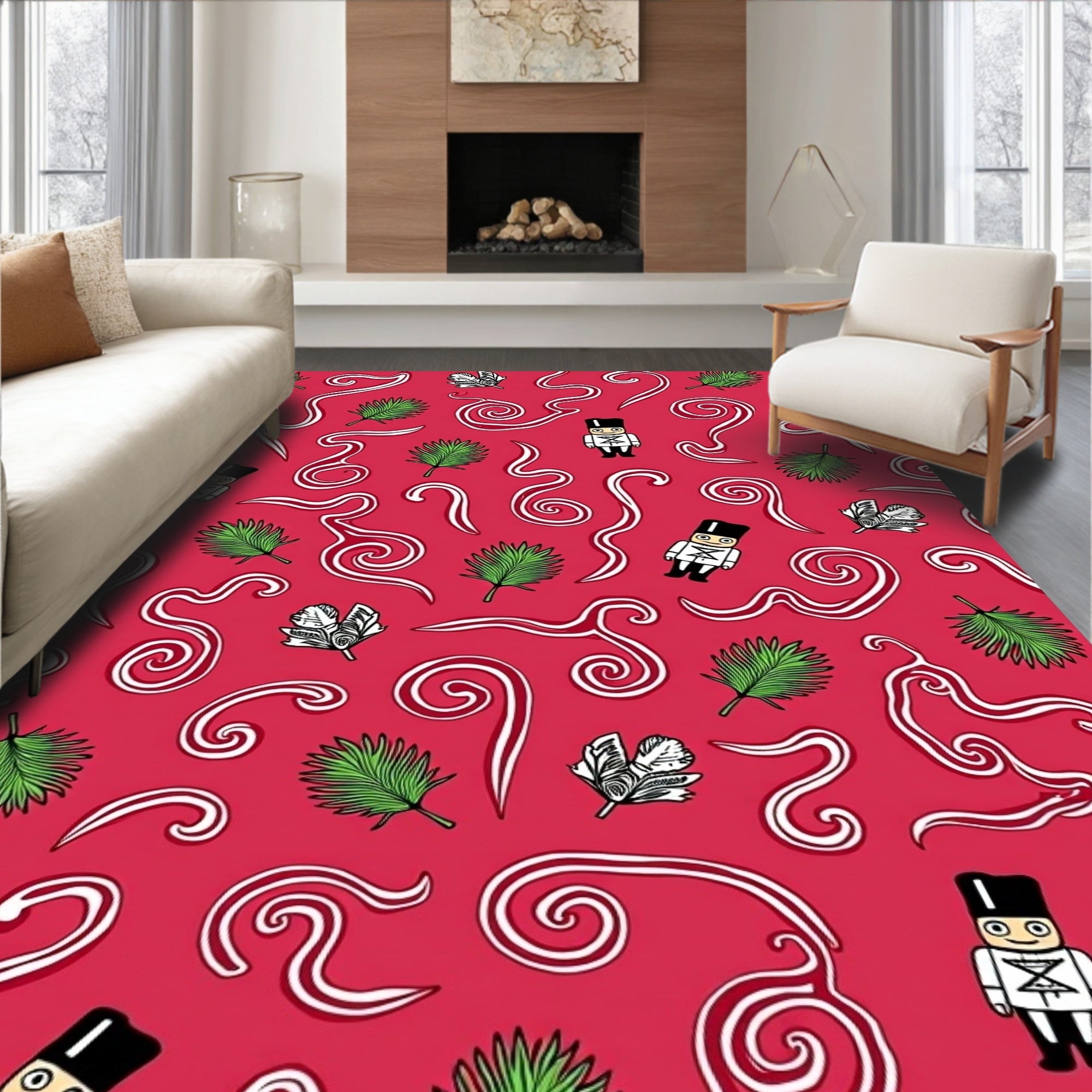 Red White Swirl Tropical Nutcracker Rug
