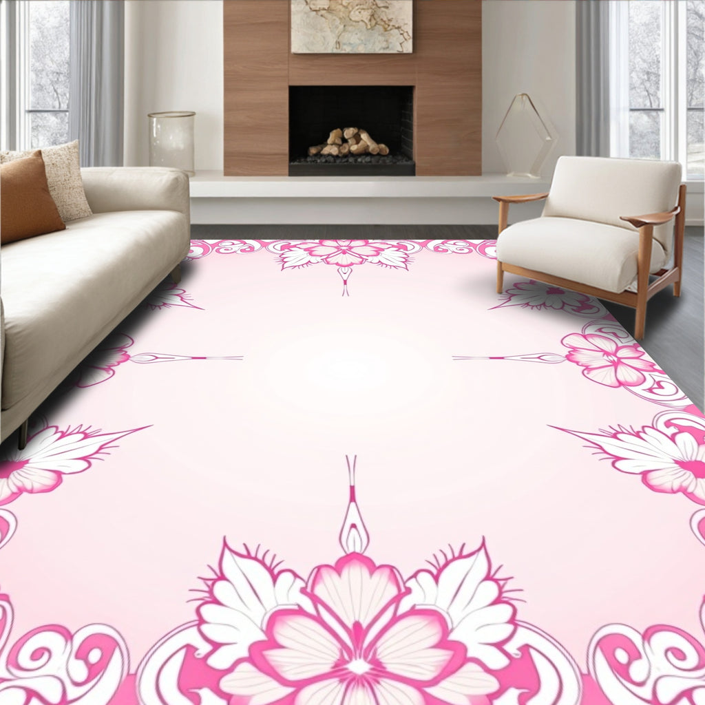 Romantic Pink Floral Swirl Design Rug