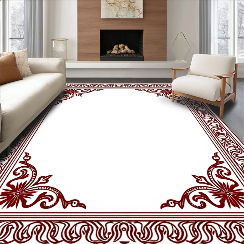 Ornate Floral Border Design Rug
