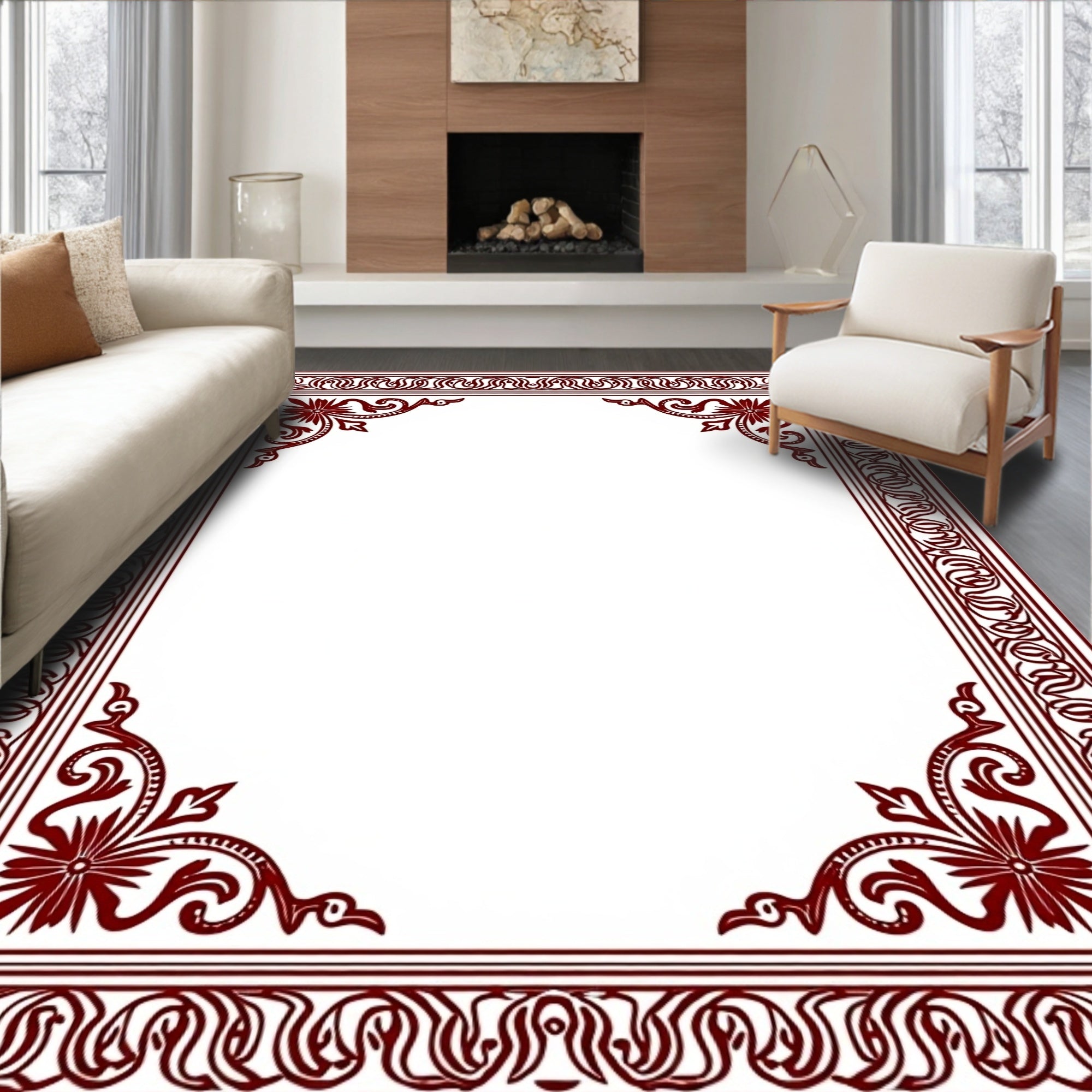 Ornate Floral Border Design Rug