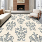 Ornate Gray Floral Damask Pattern Rug