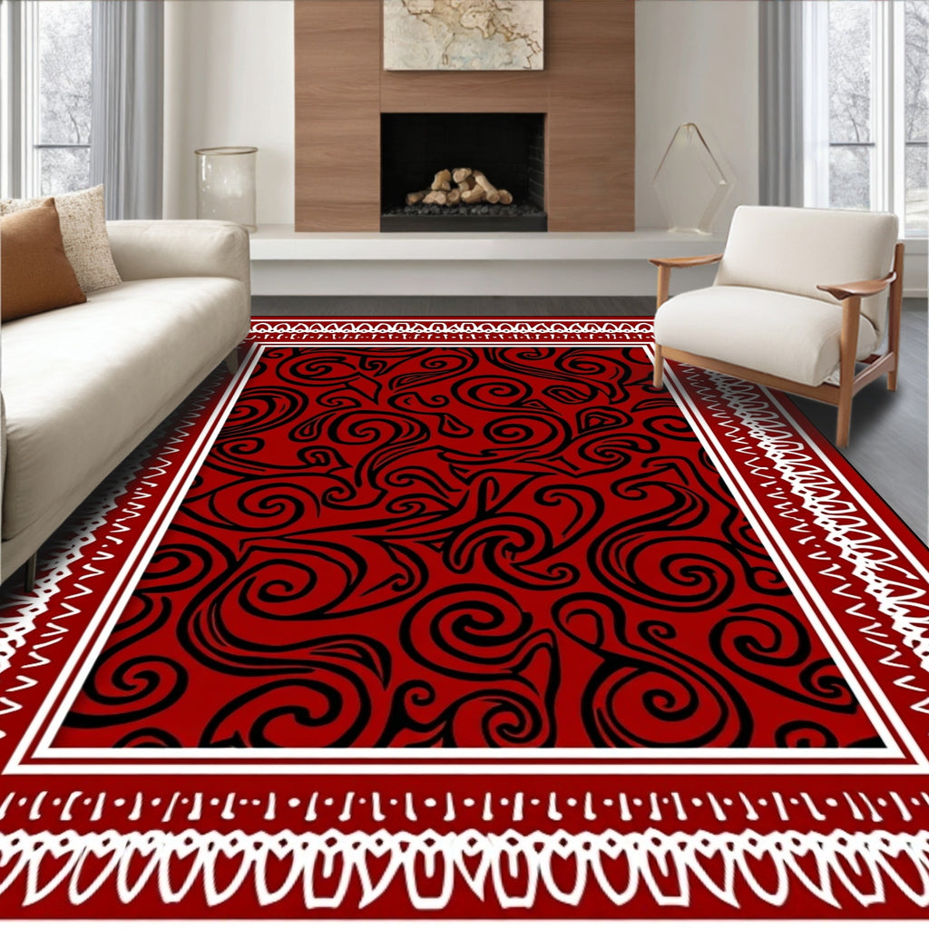 Red Black Swirling Scroll Pattern Rug