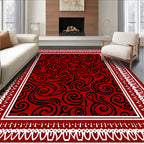 Red Black Swirling Scroll Pattern Rug