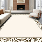 Elegant Brown Floral Scroll Border Design Rug