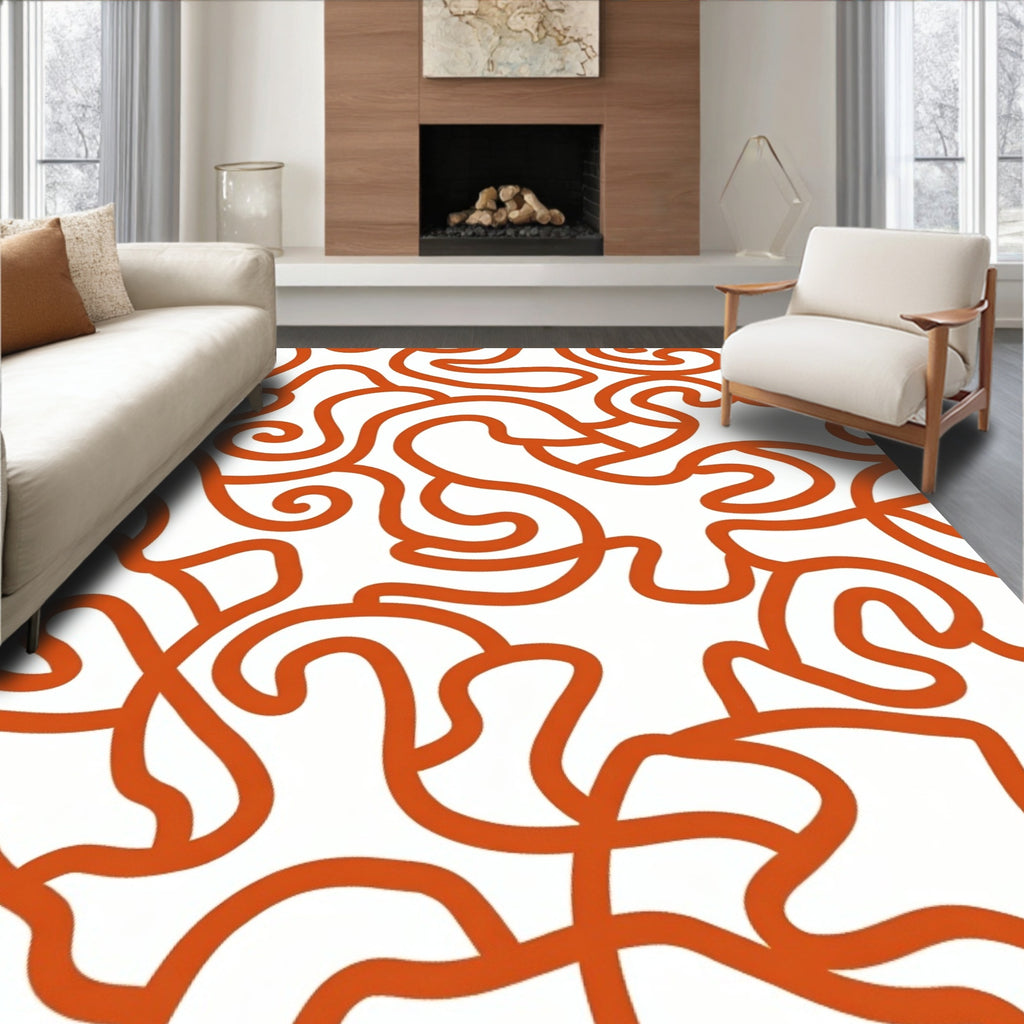 Abstract Orange Swirl Design Rug