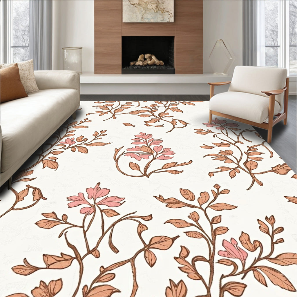 Delicate Floral Branch Pattern Rug
