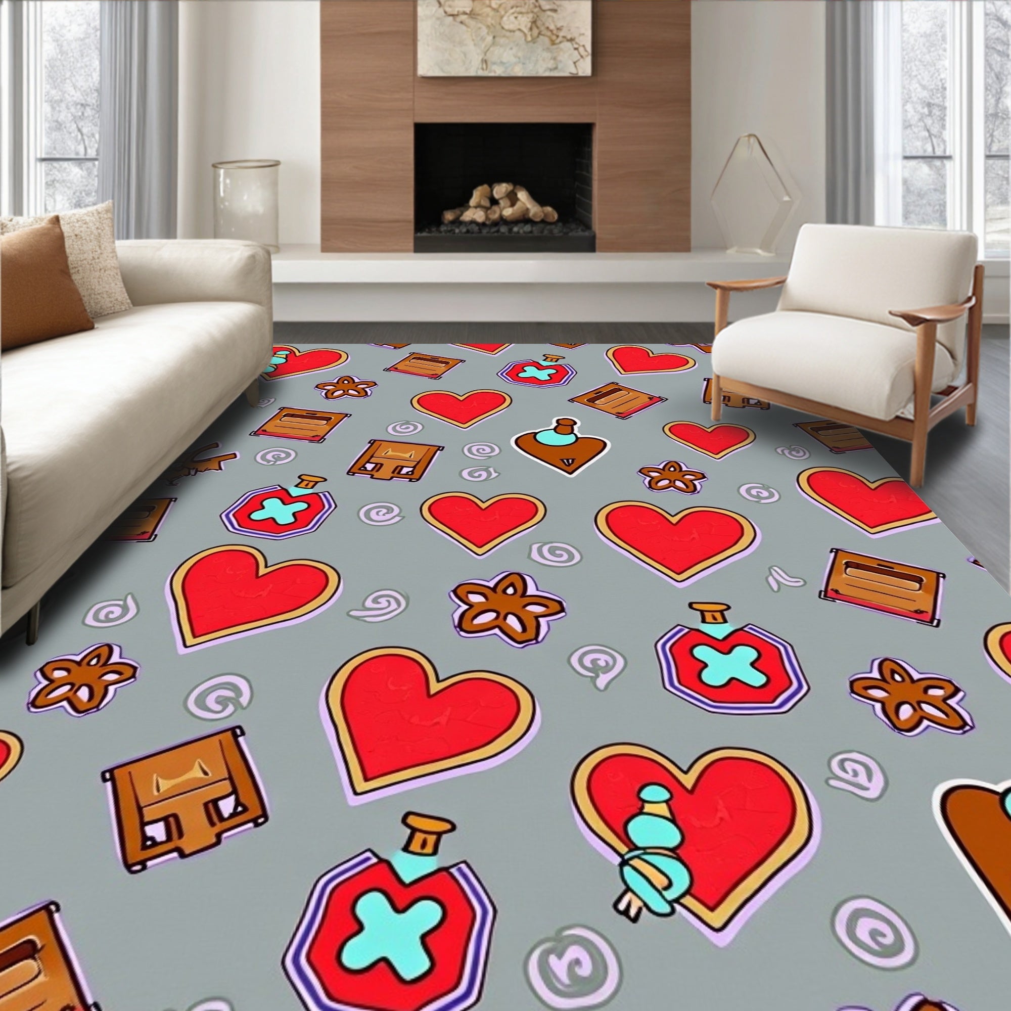 Red Heart Potion Pattern Design Rug
