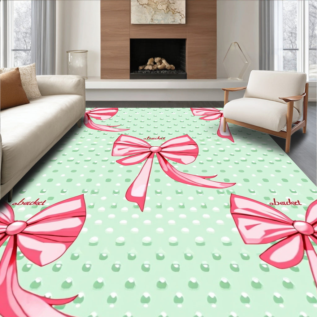 Pink Bows On Polka Dot Style Rug