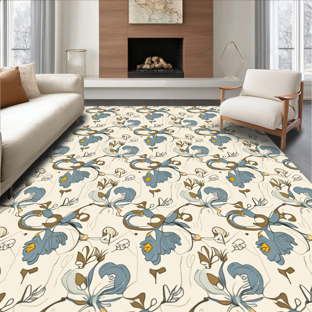 Blue Floral Abstract Pattern Design Rug