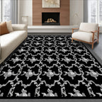 Intricate Black White Floral Pattern Rug