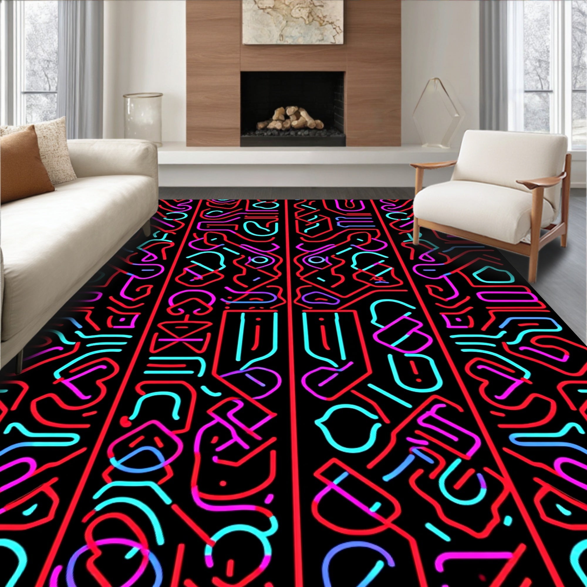 Vibrant Neon Geometric Stripe Pattern Rug