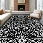 Exotic Black White Floral Swirls Rug